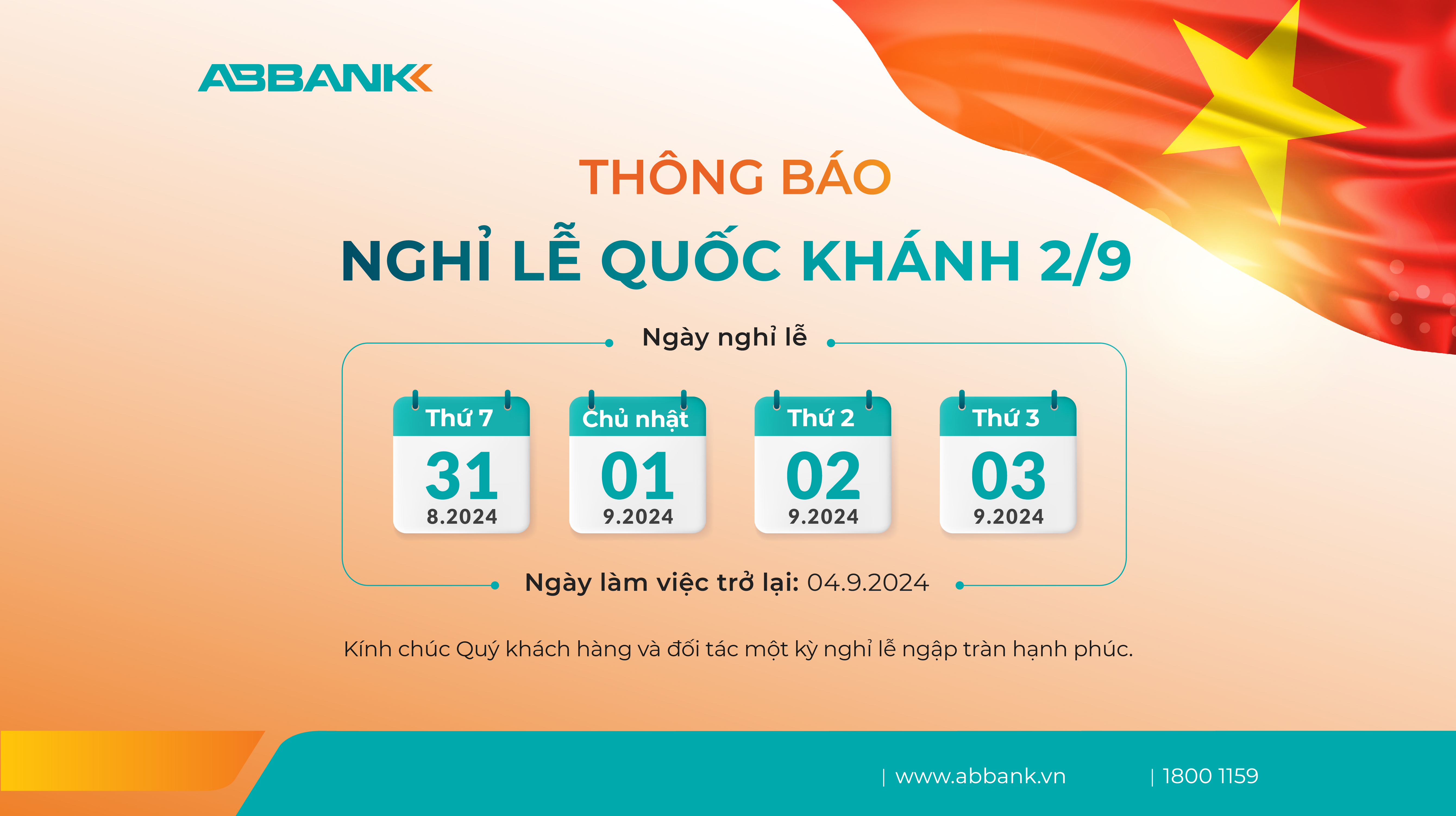 Thông báo nghỉ Lễ Quốc khánh Việt Nam 2/9